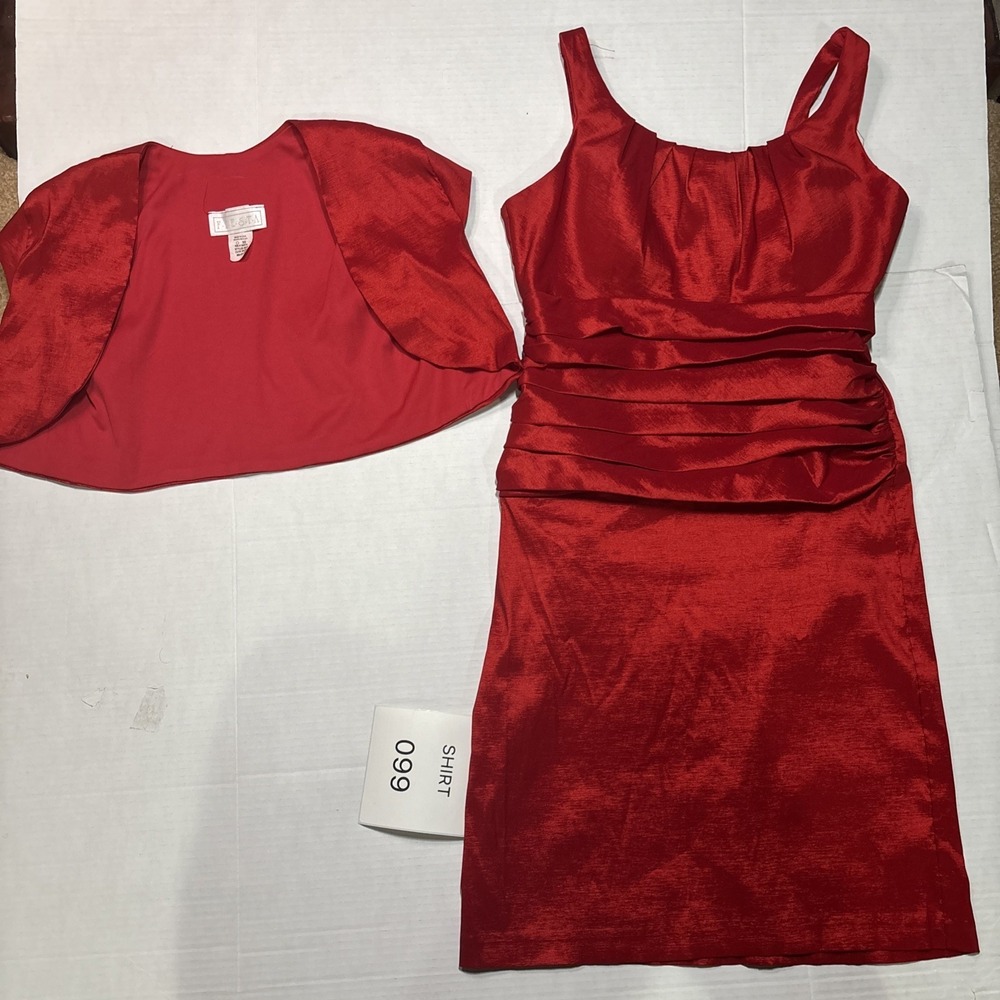 Fiesta Red Satin Cocktail Party Dress Women's Size Xl Ruched Cape Sleeve Midi - Picture 2 of 9